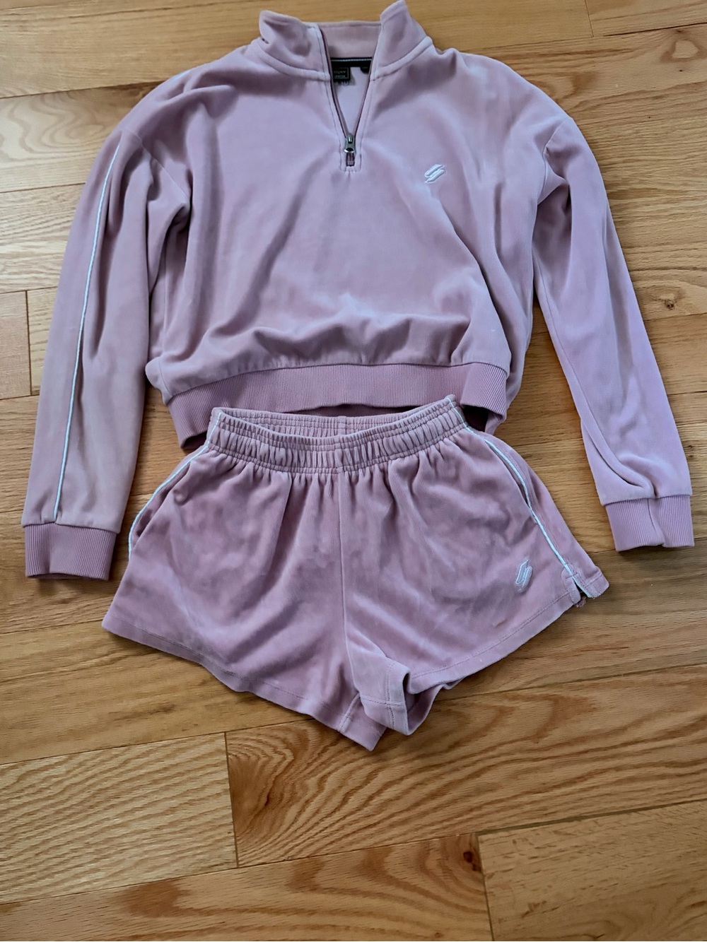 Superdry Pink Velour Lounge Zip Sweatshirt and Shorts